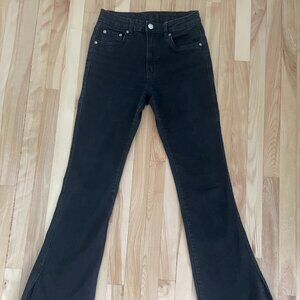 Black High-Rise Bootcut Jeans with Raw Hem